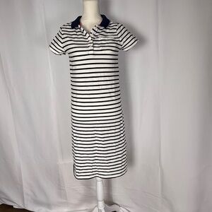 Boden Women's Navy Striped Polo Shirt Dress, Short Sleeve, Collared, 8 LONG